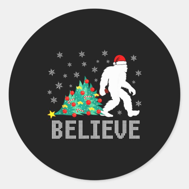 Believe Bigfoot Sasquatch Santa Reindeer Christmas Classic Round Sticker (Front)