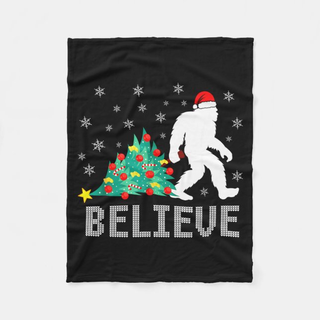 Believe Bigfoot Sasquatch Santa Reindeer Christmas Fleece Blanket (Front)