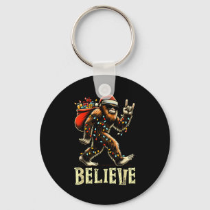 Believe Bigfoot Sasquatch Santa Reindeer Christmas Key Ring