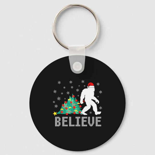 Believe Bigfoot Sasquatch Santa Reindeer Christmas Key Ring (Front)