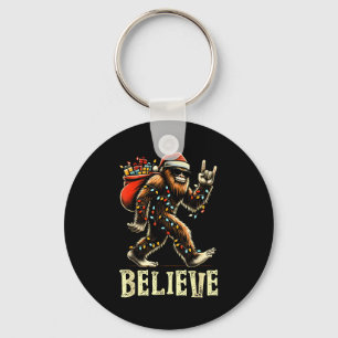 Believe Bigfoot Sasquatch Santa Reindeer Christmas Key Ring