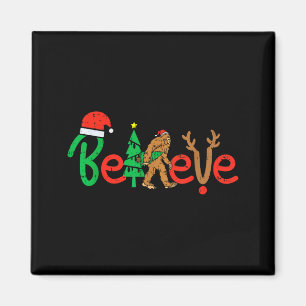 Believe Bigfoot Sasquatch Santa Reindeer Christmas Magnet