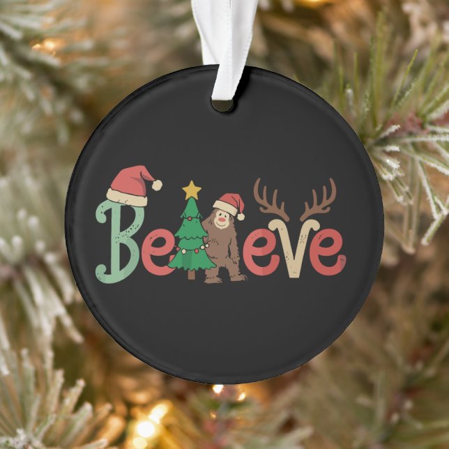 Believe Bigfoot Sasquatch Santa Reindeer Christmas Ornament (Tree)