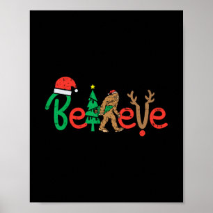 believe bigfoot sasquatch santa reindeer christmas poster