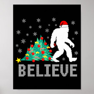 Believe Bigfoot Sasquatch Santa Reindeer Christmas Poster