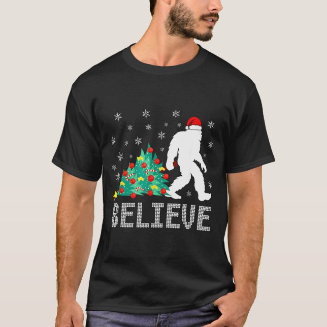 Believe Bigfoot Sasquatch Santa Reindeer Christmas T-Shirt (Front)