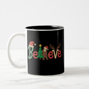 Believe Bigfoot Sasquatch Santa Reindeer Christmas Two-Tone Coffee Mug