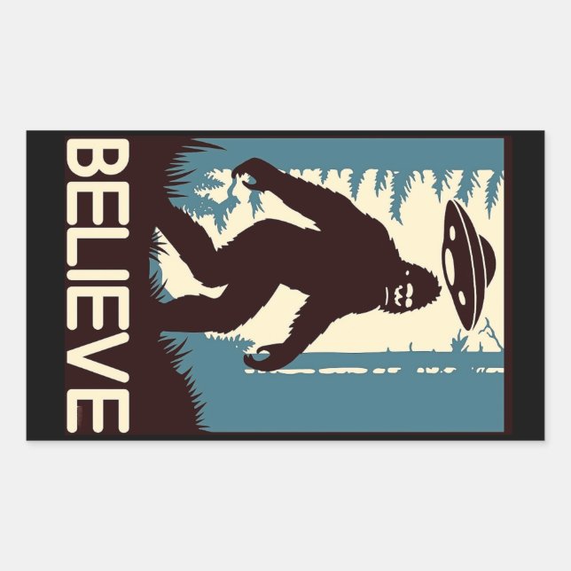 BELIEVE Bigfoot UFO Rectangular Sticker (Front)