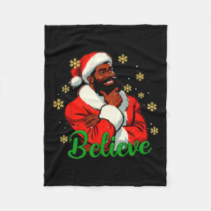 Believe Black-santa Claus Christmas African Americ Fleece Blanket