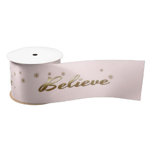 Believe. Blush Pink Gold Christmas Gift Satin Ribbon