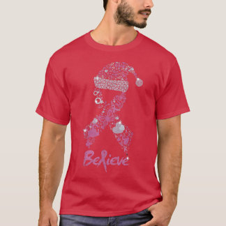 Believe Breast Cancer Ribbon Christmas Santa Hat S T-Shirt