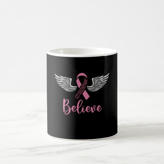 Believe Breast Cancer Support Pink Ribbon Gift  Coffee Mug (Center)