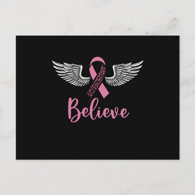 Believe Breast Cancer Support Pink Ribbon Gift  Postcard (Front)