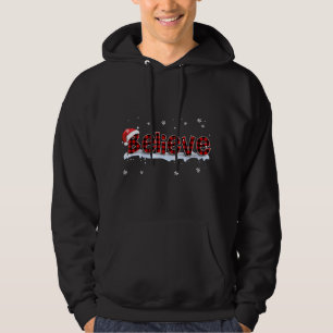 Believe Buffalo Plaid Santa Snowflake Christmas Hoodie