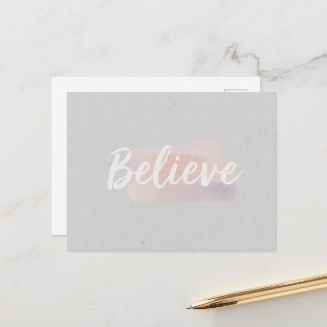 Believe calligraphic text  postcard (Front/Back In Situ)