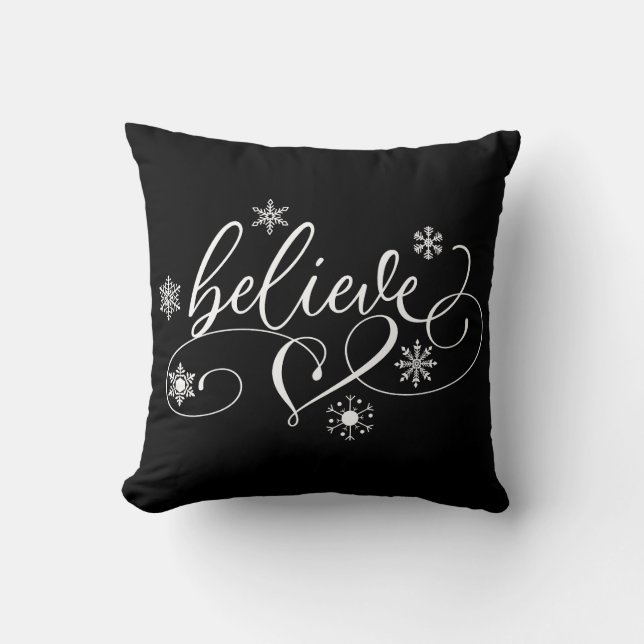 Believe Calligraphy Christmas Cushion (Front)