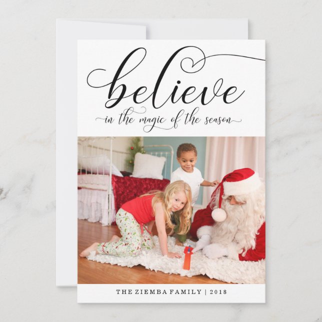 Believe Calligraphy Christmas Holiday Photo Card (Front)