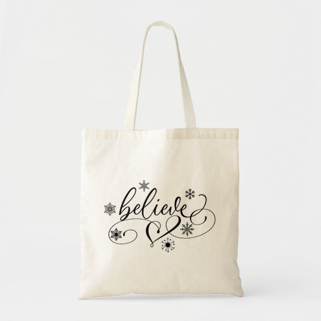 Believe Calligraphy Christmas Tote Bag (Front)