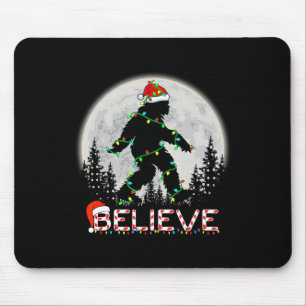 Believe Candy Cane Sasquatch Santa Bigfoot Lights Mouse Mat