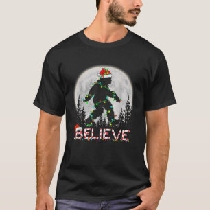 Believe Candy Cane Sasquatch Santa Bigfoot Lights T-Shirt