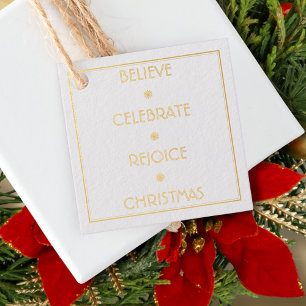 Believe Celebrate Rejoice Christmas Typography Favour Tags
