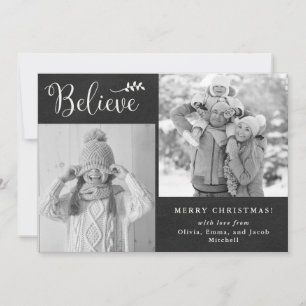 Believe   Chalkboard Christmas Photo Collage Holiday Card