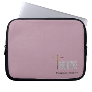 Believe Christian Cross Custom Name Ladies Laptop Sleeve