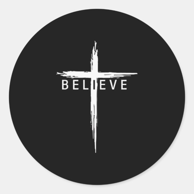 Believe Christian Cross Jesus Christ Christians Me Classic Round Sticker (Front)