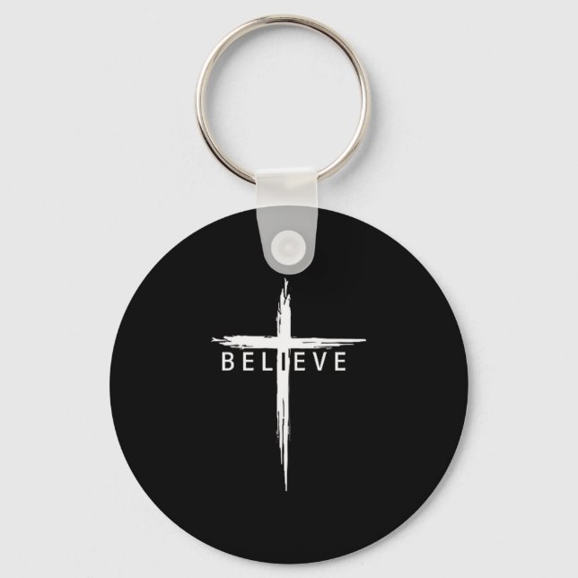 Believe Christian Cross Jesus Christ Christians Me Key Ring (Front)