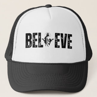 BELIEVE Christian Silhouette Open With Faith Trucker Hat