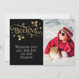BELIEVE /Christmas/2-Sided Card/Gold and Black Holiday Card
