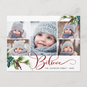 Believe Christmas 5 PHOTO Collage Greeting Holiday Postcard