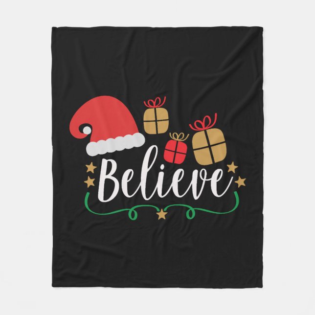 Believe - Christmas Believe, Santa Hat, Santa Fleece Blanket (Front)
