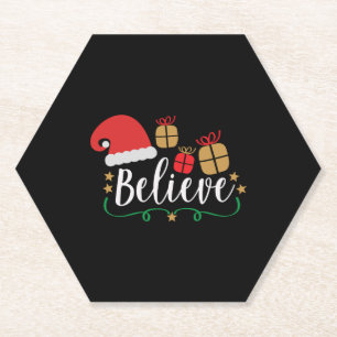 Believe - Christmas Believe, Santa Hat, Santa Paper Coaster