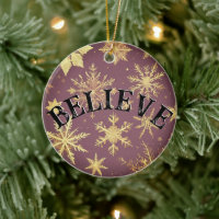 Believe Christmas Elegant Golden Snowflakes