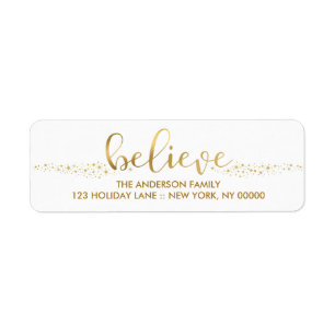 Believe Christmas Faux Gold Foil Hand Script Label