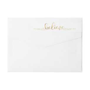 Believe Christmas Faux Gold Foil Script Wrap Label