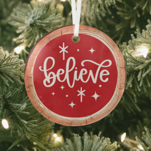 Believe Christmas Glass Tree Decoration