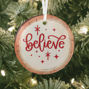 Believe Christmas Glass Tree Decoration