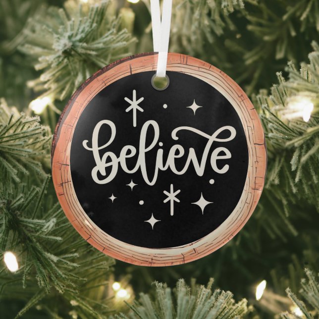 Believe Christmas Holiday Glass Tree Decoration (Insitu)