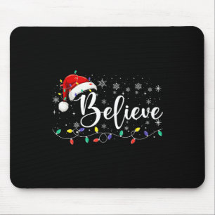 Believe Christmas Lights Red Santa Hat Xmas Family Mouse Mat