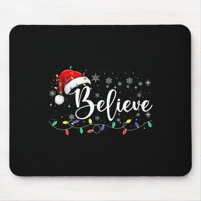Believe Christmas Lights Red Santa Hat Xmas Family Mouse Mat (Front)