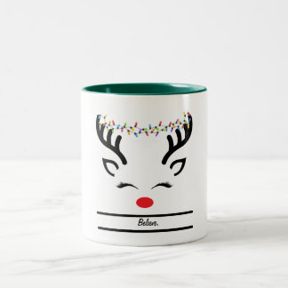 Believe Christmas reindeer  Two-Tone Coffee Mug