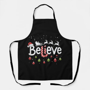 Believe Christmas Santa Claus Reindeer Candy Cane Apron
