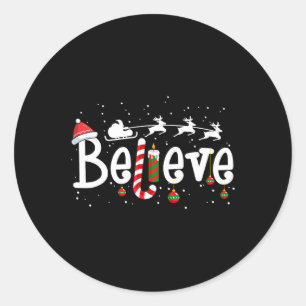 Believe Christmas Santa Claus Reindeer Candy Cane  Classic Round Sticker