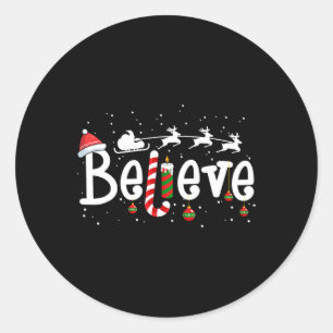 Believe Christmas Santa Claus Reindeer Candy Cane  Classic Round Sticker