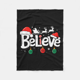 Believe Christmas Santa Claus Reindeer Candy Cane Fleece Blanket