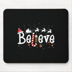 Believe Christmas Santa Claus Reindeer Candy Cane Mouse Mat
