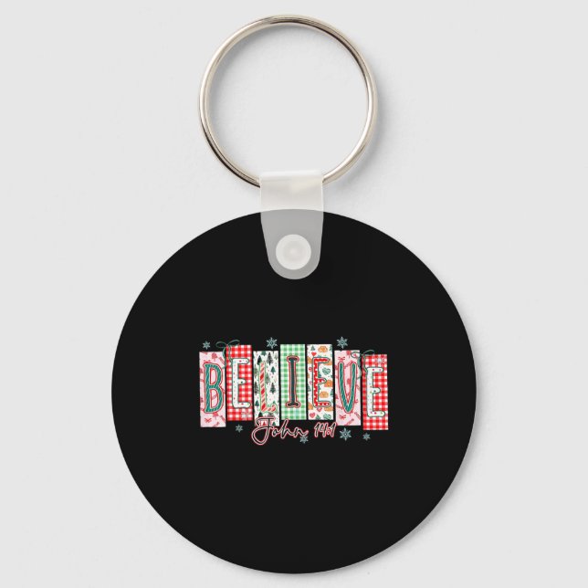 Believe Christmas Santa Coquette Bow Women Girls  Key Ring (Front)