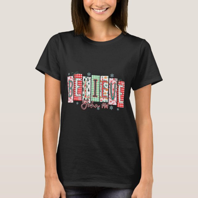 Believe Christmas Santa Coquette Bow Women Girls  T-Shirt (Front)
